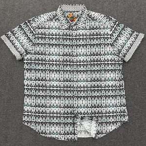 Robert Graham Shirt Mens Medium White Abstract Art Classic Fit Short Sleeve Flip - Picture 1 of 13