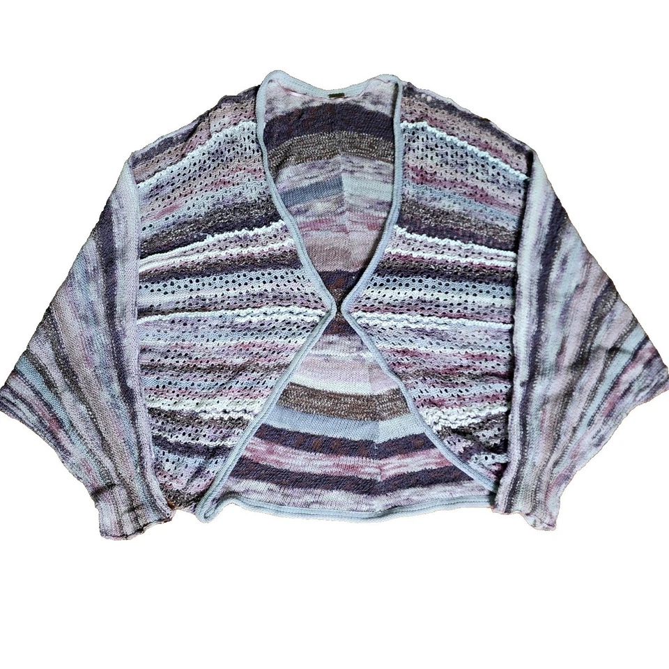 Suéter de punto abierto Free People mezcla de algodón y lino a rayas Boho Dolman O/S Foto 1 de 4