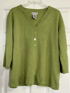 White Stag Womens Knitted Button Front Sweater XL 16/18 Green 3/4 Sleeves Soft - Picture 1 of 14