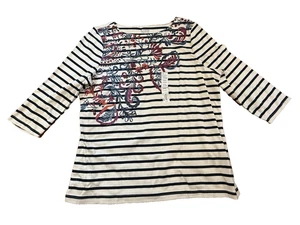 Croft & Barrow women reg size XXL 3/4 sleeve blue white striped cotton NWT top - Picture 1 of 6