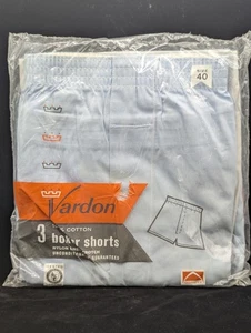 Vtg 1960's 100% Sanforized Cotton Broadcloth Boxer Shorts 3 Pair Sz 40 Blue - Picture 1 of 9
