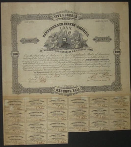 $500 Confederate Bond, Act of Aug. 19, 1861, Man with 3 Women 21 coupons - Picture 1 of 1