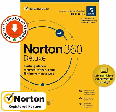 NORTON 360 Deluxe 2025 5 Geräte 3 Jahre | Internet Security AntiVirus | KEIN ABO - Bild 1 von 4