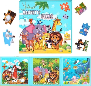 Magnetic Puzzles for Toddlers, Animal Magnetic Travel Puzzles Book Wooden Magnet - Picture 1 of 12