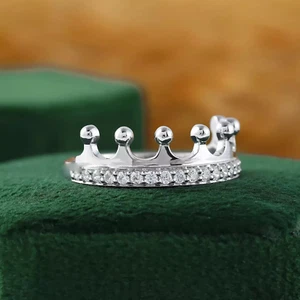 1Ct Round Cut Lab-Created Diamond Crown Shape Women's Ring 14K White Gold Plated - Picture 1 of 5