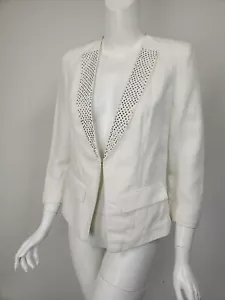 REBECCA TAYLOR White Silk Linen Gold Studded Lapel Bracelet Sleeve Jacket sz 6 - Picture 1 of 3