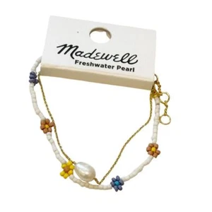 Madewell Freshwater Pearl Daisy Bracelet Set Lighthouse Gold Plated Brass NWT - Picture 1 of 7