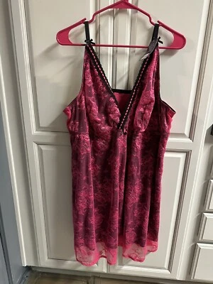 Cacique Seriously Sexy Collection Gown Babydoll Lace Sheer 26/28 Pink/Black - Image 1 of 4