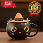 Best Family Funny Cute Cat Pumpkin Covered Ceramic Gift Black Mug Cup Coffee NEW