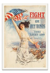 FIGHT OR BUY BONDS Vintage Woman Art, World War 1 Poster 1917 -ungerahmt- PRINT - Bild 1 von 3