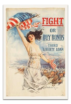 Póster FIGHT OR BUY BONDS Arte Mujer Vintage, Primera Guerra Mundial 1917 -Sin marco - IMPRESIÓN Foto 1 de 3