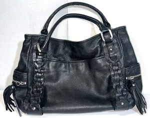 Kenneth Cole New York Leather Braided Tassel Hobo Shoulder Bag Handbag Purse Blk - Picture 1 of 10