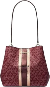 Michael Kors Pratt Medium Signature Logo Shoulder Bag Oxblood Metallic. - Picture 1 of 4