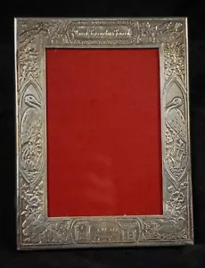 Antiguo marco de plata esterlina para bebé Lebkuecher & Co. ~4x6" cigüeñas y pájaros - Imagen 1 de 6