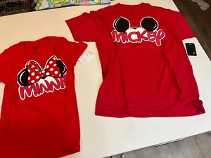 Disney Couple Set Mickey Minnie Mouse T-Shirt Men's Women's  Large Medium Red - Picture 1 of 9