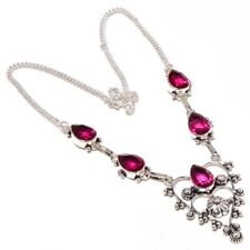 925 Sterling Silver Pink Tourmaline Gemstone Handmade Jewelry Necklace S-17-18