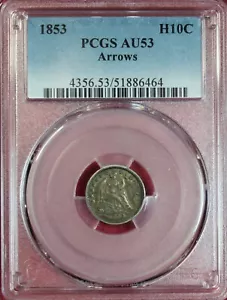 1853-P ARROWS SEATED LIBERTY HALF DIME PCGS AU53 - Bild 1 von 4