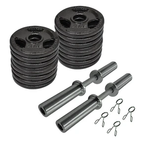 48kg - 50cm Olympic Dumbell Bar Weight Set - Cast Iron Triple Handle Grip Plate - Picture 1 of 7