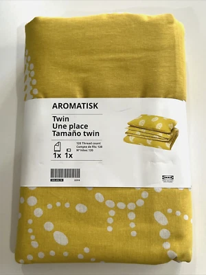 IKEA AROMATISK Twin Duvet Cover + Pillowcase Yellow Paisley 100% Cotton New - Image 1 of 4