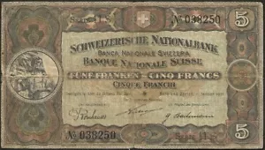 Svizzera - Banconota da 5 franchi Wilhelm Tell 01-01-1921! P #11e - Foto 1 di 2