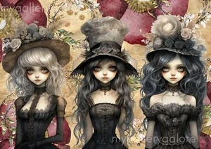 Póster vintage decoupage MUÑECAS GÓTICAS A4 imprimible arte de pared foto digital L - Imagen 1 de 1