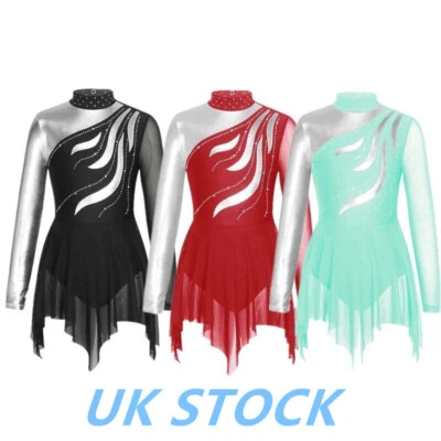 Kids Girls Figure Ice Skating Leotard Dress Ballet Dance Performance Costume - Image 1 of 4