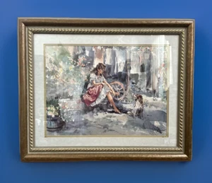 1990s Country Farm Girl w/dog Gordon King "Friends" Print Mounted & Framed EX! - Picture 1 of 7