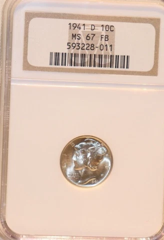 1941 D US Mercury Dime 10c NGC MS67FB Blast White Cover