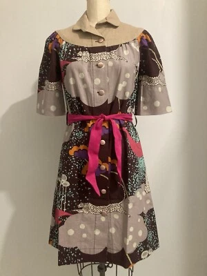 1970s Reproduction Handmade Dress Japanese Cotton Linen Leopard Print Womens S M - Image 1 of 4