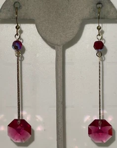 Vintage goldfarbene Kette rosa Kristall durchbohrte Ohrringe F-26 - Bild 1 von 9