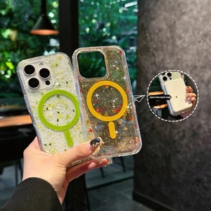 Glitter Maple Leaves Flower Clear Magnetic Case for iPhone 16e 16 Pro Max 15 14 - Picture 1 of 12