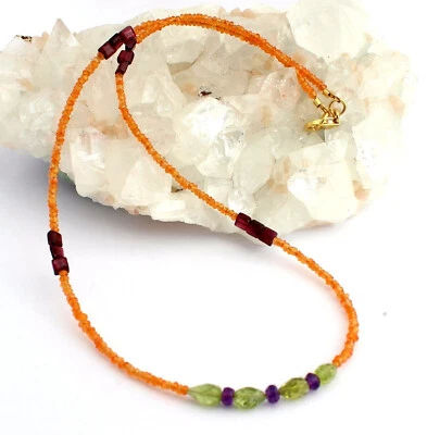 Karneol Kette mit  Granat Peridot Amethyst Schöne Bunt facettierte Collier Edel  - Bild 1 von 2