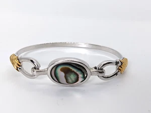 Vintage Avon Abalone Shell Bracelet Hinged Bangel Gold Accents - Picture 1 of 9