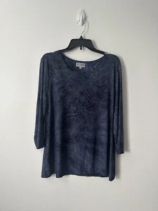 JM COLLECTION SWIRL BLUSE OBERTEIL SILBER NIETEN BLAU DAMEN LARGE - Bild 1 von 8