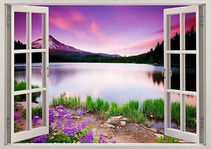 Nature Flowers Lake Mountains 3D Effect Window Wall View Sticker Mural Art 588 - Picture 1 of 1