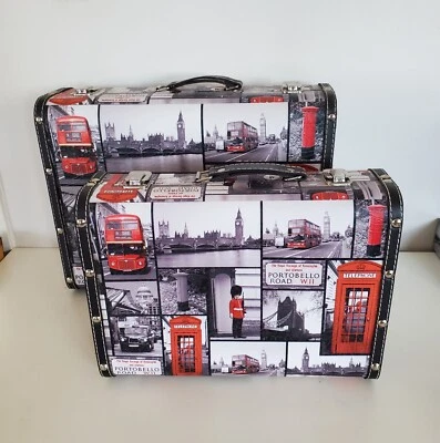 2 British Decorative Wooden Suitcase Storage Chest Box Retro Style Luggage Trunk - Image 1 of 4