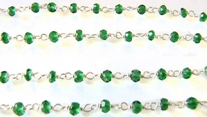 3 MM Green Quartz Sterling Silver Gem Stone Link Chain - Imagen 1 de 1
