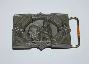 Vintage 1990 Indian Chief Warrior Bonnet 1483 New NOS C&J Belt Buckle - Picture 1 of 2