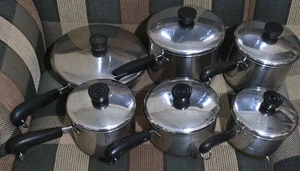 REVERE WARE 1801 fondo rame acciaio inox lotto di 12 pentole padella con coperchi vintage - Foto 1 di 24