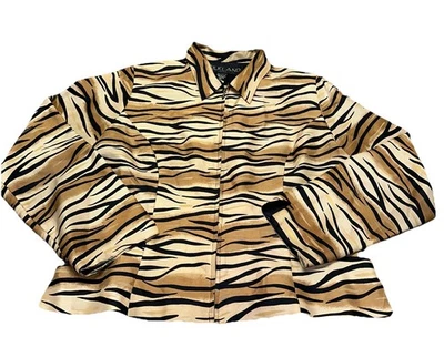 Jaqueta feminina vintage Silkland Petite 100% seda listra de tigre com zíper completo 6P falha - Imagem 1 de 4