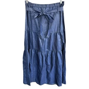 Deja Bleu Premium Denim Maxi Skirt Tiered Belted Prairie Western Boho M Peasant - Picture 1 of 9