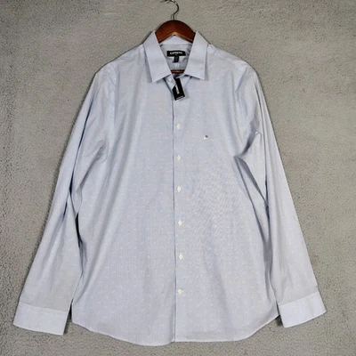 Camisa de Vestir Express Para Hombre XL 17-17.5 Azul Paisley Ajustada Abotonada Clásica Nueva Con Etiquetas Foto 1 de 4
