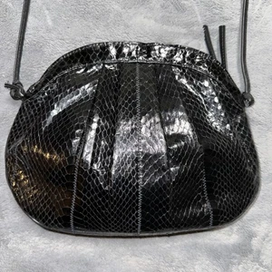 Sac à main bandoulière vintage noir peau de serpent tout cuir - noir mamba - Photo 1/14