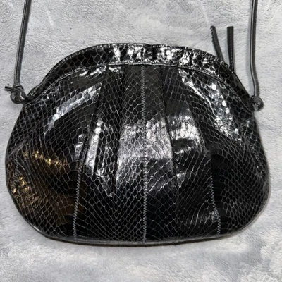 Bolso de Hombro Vintage Negro Piel de Serpiente Todo Cuero Wisp - Negro Mamba Foto 1 de 4