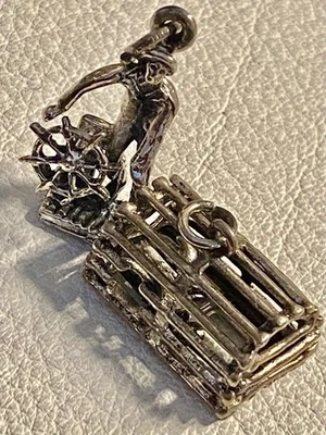 Vintage Lobster Cage Fishing Whaling Sailor At Wheel Sterling Silver Charm - Image 1 of 4