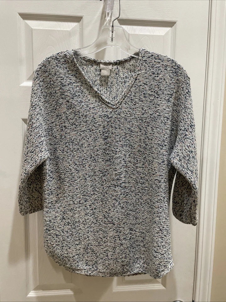 Chicos Womens Gorgeous Blue Pink Sz 0 V Neck Pullover Sweater - Image 1 of 3