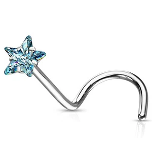 Piercing Nasale A Tige A Vite Zircone Stella Turchese - Foto 1 di 1