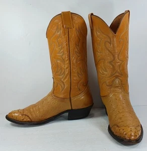 ostrich skin cowboy boots mens 11 D nocona genuine tan light brown western 1517C - Picture 1 of 24