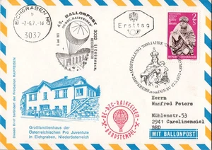 Österreich, Ballonpost Beleg 1971 - 45. Raiffeisen Flug für Pro Juventute Krems - Picture 1 of 3