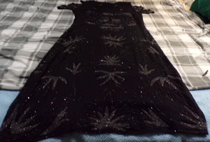 Unique Vintage 1920's Style Flapper Dress Womens Black Sequined Beaded L - Picture 1 of 11